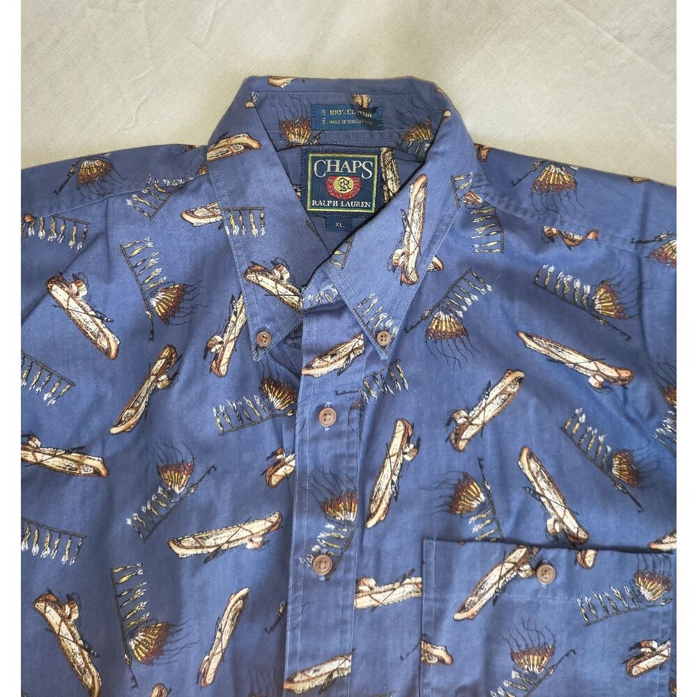Vintage Chaps Ralph Lauren Navy Blue With Canoes Mens XL